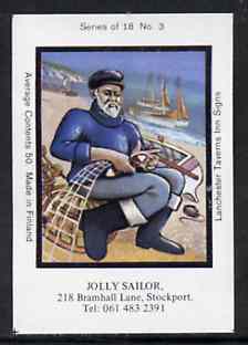 Match Box Labels - Jolly Sailor (No.3 from a series of 18 Pub signs) very fine unused condition (Lanchester Taverns), stamps on , stamps on  stamps on ships     fishing