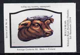 Match Box Labels - Bull's Head (No.4 from a series of 18 Pub signs) very fine unused condition (Lanchester Taverns), stamps on , stamps on  stamps on bull     bovine