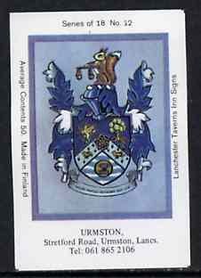 Match Box Labels - Urmston (No.12 from a series of 18 Pub signs) very fine unused condition (Lanchester Taverns), stamps on heraldry, stamps on arms