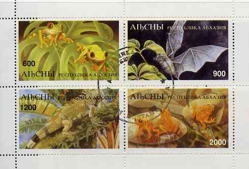 Abkhazia 1997 Bats & Frogs perf sheetlet containing complete set of 4 values cto used, stamps on , stamps on  stamps on bats    frogs    animals   amphibians    mammals