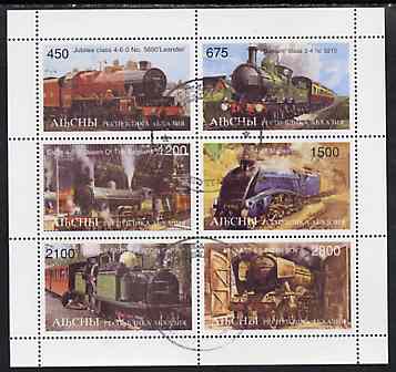 Abkhazia 1997 Steam Locomotives perf sheetlet containing complete set of 6 values fine cto used, stamps on , stamps on  stamps on railways