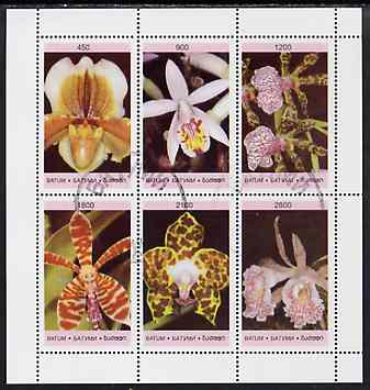 Batum 1997 Orchids perf sheetlet containing complete set of 6 values cto used, stamps on , stamps on  stamps on orchids    flowers