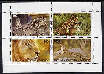 Batum 1997 Big Cats perf sheetlet containing complete set of 4 values cto used, stamps on , stamps on  stamps on animals    cats