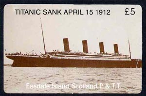 Telephone Card - Easdale Titanic #07 \A35 (collector's) card (brown & white from a limited edition of 1200), stamps on films, stamps on cinema, stamps on entertainments, stamps on ships, stamps on titanic, stamps on disasters, stamps on shipwrecks