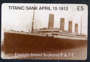 Telephone Card - Easdale Titanic #09 \A35 (collector's) card (brown & white from a limited edition of 1200), stamps on films, stamps on cinema, stamps on entertainments, stamps on ships, stamps on titanic, stamps on disasters, stamps on shipwrecks