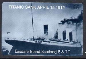 Telephone Card - Easdale Titanic #14 A35 (collector's) card (blue & white from a limited edition of 1200), stamps on , stamps on  stamps on films, stamps on cinema, stamps on entertainments, stamps on ships, stamps on titanic, stamps on disasters, stamps on shipwrecks