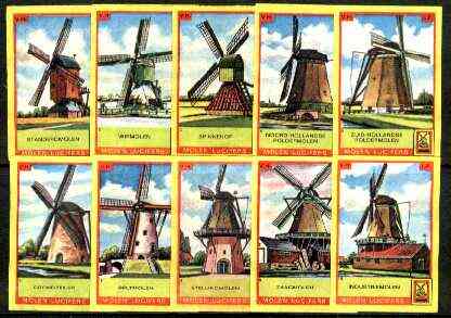 Match Box Labels - Windmills series #01 (nos 1-10 issued in 1964) very fine unused condition (Molem Lucifers), stamps on , stamps on  stamps on windmills