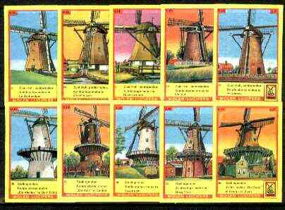 Match Box Labels - Windmills series #03 (nos 21-30) very fine unused condition (Molem Lucifers), stamps on windmills