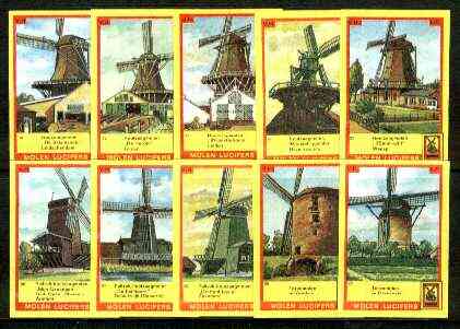 Match Box Labels - Windmills series #06 (nos 51-60) very fine unused condition (Molem Lucifers), stamps on , stamps on  stamps on windmills