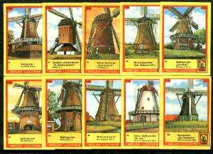 Match Box Labels - Windmills series #10 (nos 91-100) very fine unused condition (Molem Lucifers), stamps on windmills