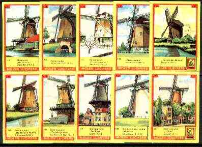 Match Box Labels - Windmills series #13 (nos 121-130) very fine unused condition (Molem Lucifers), stamps on , stamps on  stamps on windmills