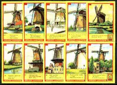 Match Box Labels - Windmills series #14 (nos 131-140) very fine unused condition (Molem Lucifers), stamps on windmills