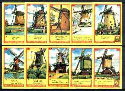 Match Box Labels - Windmills series #15 (nos 141-150) very fine unused condition (Molem Lucifers), stamps on , stamps on  stamps on windmills