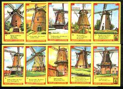 Match Box Labels - Windmills series #20 (nos 191-200) very fine unused condition (Molem Lucifers), stamps on windmills