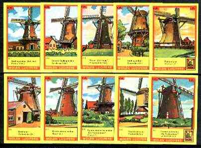 Match Box Labels - Windmills series #22 (nos 211-220) very fine unused condition (Molem Lucifers), stamps on windmills