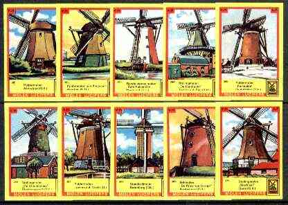 Match Box Labels - Windmills series #27 (nos 261-270) very fine unused condition (Molem Lucifers), stamps on windmills