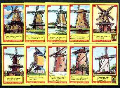 Match Box Labels - Windmills series #33 (nos 321-330) very fine unused condition (Molem Lucifers), stamps on windmills