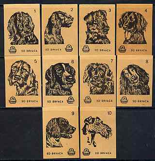 Match Box Labels - complete set of 10 Dogs (set #4 buff background) very fine unused condition (Yugoslavian Drava series), stamps on , stamps on  stamps on dogs