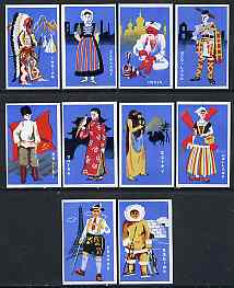 Match Box Labels - complete set of 10 Costumes of the World superb unused condition (Japanese), stamps on costumes