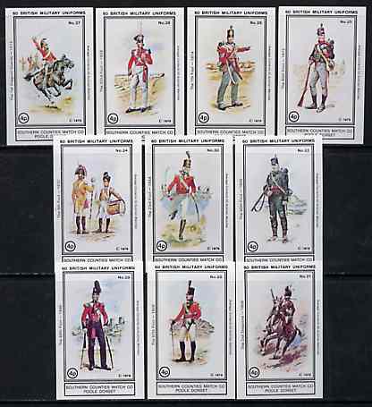 Match Box Labels - British Military Uniforms (Nos 21-30 from set of 60) very fine unused condition (Southern Counties Match Co), stamps on militaria, stamps on uniforms