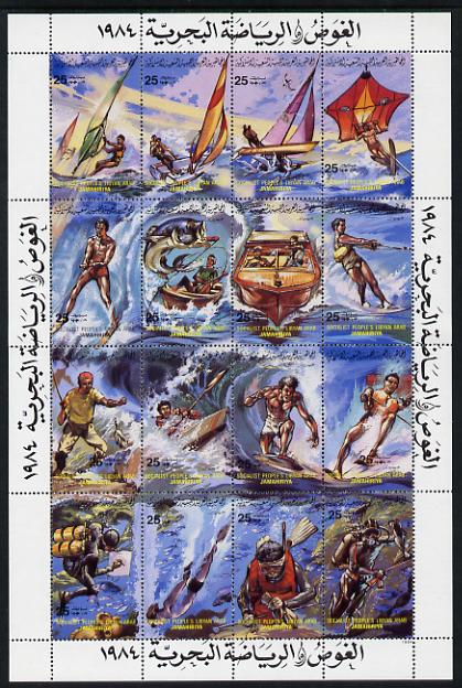 Libya 1984 Water Sports set of 16 unmounted mint SG 1432-47, stamps on , stamps on  stamps on sport    sailing     water skiing    fishing    canoeing     surfing     scuba diving          wind surfing       para gliding      masks 