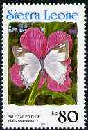 Sierra Leone 1991 Butterflies 80L (Stugeta marmorea) with country name in blue P14 unmounted mint, SG 1670 , stamps on butterflies