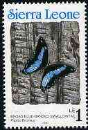 Sierra Leone 1991 Butterflies 1L (Papilio bromus) with country name in blue P14 unmounted mint, SG 1661 (blocks available), stamps on butterflies
