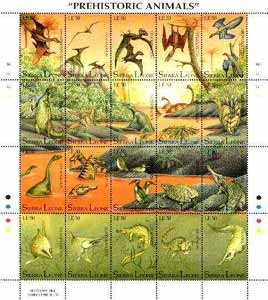 Sierra Leone 1992 Pre Historic Animals sheetlet containing complete set of 20 unmounted mint, SG 1808a, stamps on , stamps on  stamps on dinosaurs