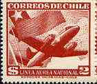 Chile 1950 Martin 4-0-4 & Chilean Flag 2p red-brown unmounted mint, SG 399*, stamps on aviation      flags    martin