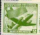 Chile 1960 Martin 2-0-2 & Chilean Flag 2m yellow-green unmounted mint, SG 498*, stamps on , stamps on  stamps on aviation      flags    martin