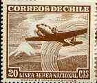 Chile 1950 Douglas DC-2 over Mountain 20c brown unmounted mint, SG 395*, stamps on aviation, stamps on douglas, stamps on mountain, stamps on rainbow  