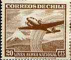 Chile 1950 Douglas DC-2 over Mountain 20c brown unmounted mint, SG 395*, stamps on aviation, stamps on douglas, stamps on mountain, stamps on rainbow