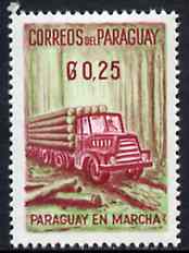 Paraguay 1961 Timber Truck 25c from Progress set unmounted mint, SG 900*, stamps on trucks     timber