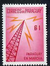 Paraguay 1961 Radio Mast 1g from 'Progress' set unmounted mint, SG 901*, stamps on , stamps on  stamps on radio   communications