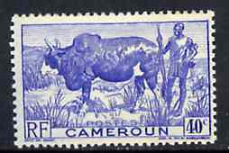 Cameroun 1946 Zebu & Herdsman 40c blue unmounted mint, SG 234*, stamps on bovine