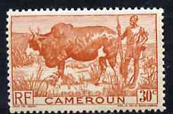 Cameroun 1946 Zebu & Herdsman 30c orange very fine mint unmounted mint, SG 233*, stamps on bovine