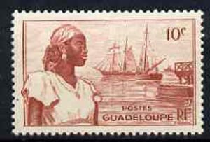 Guadeloupe 1947 Woman & Ships at Port Basse Terre 10c lake unmounted mint, SG 211*, stamps on , stamps on  stamps on ships    ports