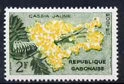 Gabon 1961 Yellow Cassia 2f unmounted mint, SG 177*, stamps on , stamps on  stamps on flowers