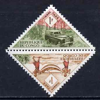 Congo 1961 Triangular 1f Land Rover se-tenant with 1f Hammock Bearers from Transport Postage Due set, SG D21-22 unmounted mint, stamps on postman     cars     land rover     triangulars