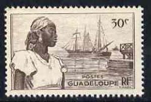 Guadeloupe 1947 Woman & Ships at Port Basse Terre 30c brown unmounted mint, SG 212*, stamps on , stamps on  stamps on ships    ports