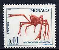 Monaco 1960 Crab (Macrocheira kampferi) 1c from Marine Life set, SG 672 unmounted mint*, stamps on crabs   marine-life