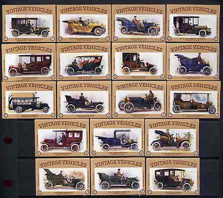 Match Box Labels - complete set of 18 Vintage Vehicles (Cars) superb unused condition (Cornish Match Co - average count 52), stamps on , stamps on  stamps on cars    lanchester     mercedes    talbot     buses    de dion     delaunay    mors      wite    minerva     renault     crossley     adams     de dietrich      fiat    panhard    humber     daimler     electromobile