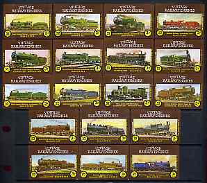 Match Box Labels - complete set of 18 Vintage Railway Engines superb unused condition (Cornish Match Co - 52 matches priced at 3p), stamps on railways