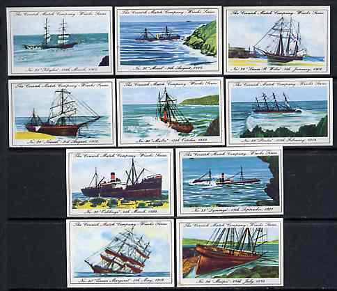 Match Box Labels - 10 Cornish Ship Wrecks (nos 31-40), superb unused condition (Cornish Match Co issued July 1970), stamps on , stamps on  stamps on shipwrecks, stamps on disasters, stamps on rescue