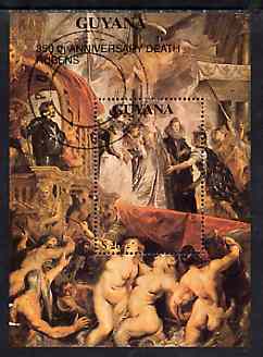 Guyana 1990 Rubens 350th Death Anniversary $20 m/sheet very fine cto used , stamps on arts     rubens    death, stamps on renaissance
