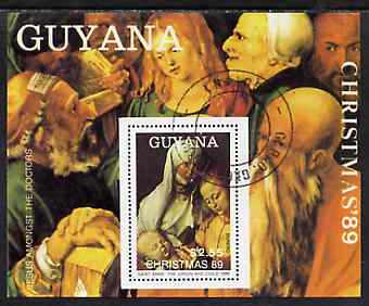 Guyana 1989 Christmas $2.55 (St Anne, Virgin & Child by Durer) m/sheet very fine cto used , stamps on arts     christmas     durer, stamps on renaissance