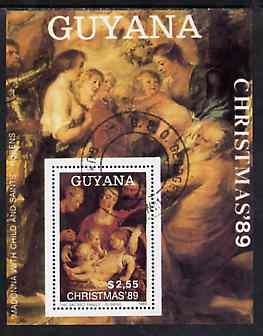 Guyana 1989 Christmas $2.55 (The Sacred Family by Rubens) m/sheet very fine cto used , stamps on , stamps on  stamps on arts     christmas     rubens, stamps on  stamps on renaissance