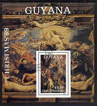 Guyana 1989 Christmas $2.55 (Madonna Surrounded by Saints by Rubens) m/sheet very fine cto used , stamps on arts     christmas     rubens, stamps on saints, stamps on renaissance