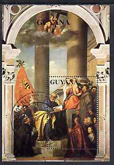Guyana 1989 Tiziano 500th Anniversaryersay $20 m/sheet very fine cto used , stamps on , stamps on  stamps on arts       titian