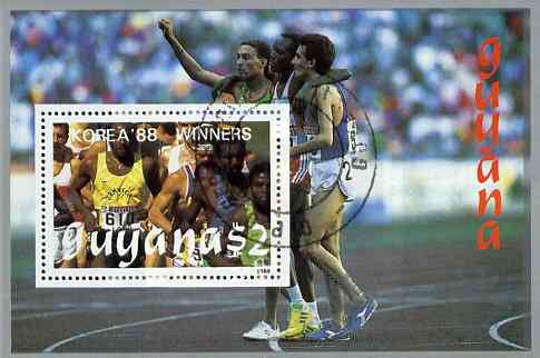 Guyana 1988 Korea '88 $2 m/sheet (Winners - Men Running) very fine cto used, stamps on olympics     running    